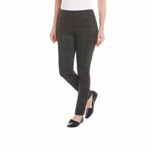 Dalia Stretch Mid-rise Dark Gray Tummy Control Plaid Skinny Jeggings Leggings, S